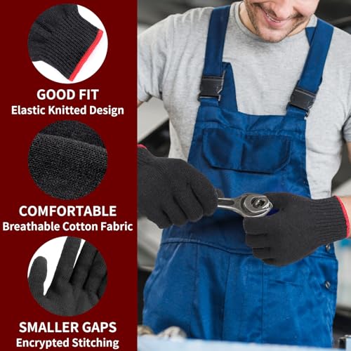 12 Pairs Black Gloves Men Women, Cooking Gloves for BBQ, Cooking, Grilling, Oven, Heat Resistant, Mechanics, Welding, Gardening Field Dressing Safty Work Gloves Bulk, Medium M(12 Pairs)
