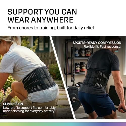 Modvel Back Brace for Lower Back Pain Women and Men – Lumbar Support Belt for Sciatica, Herniated Disc, Muscle Strain – Adjustable Breathable Work Brace with 6 Stays – Support for Posture Black Medium