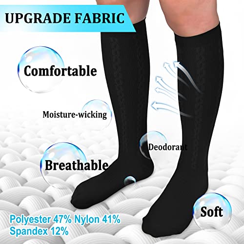 30-40mmHg Medical Graduated Compression Socks for Women&Men Circulation-Compression Stockings-Knee High Socks for Support,Hiking,Running Large-X-Large Black/Black