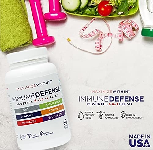 Maximum Slim Powerful 6-in-1 Immune Support Supplement with Zinc, Vitamin C, Elderberry, Vitamin D, Echinacea, & Garlic, 60 Count