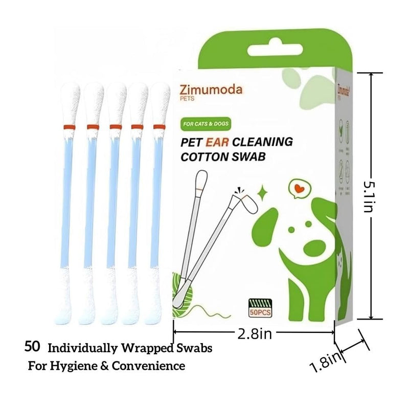 50 Pcs 2-in-1 Pet Ear Cleaning Cotton Swabs for Dogs & Cats - Essential Oil Infused Cat Ear Cleaner - Gentle Ear Wax Removal - Soothing Itch & Freshness - Individually Wrapped for Easy Use