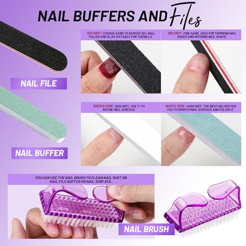 FANDAMEI Nail Care Kit, Nail Buffers and Files, Nail Cuticle Tools Kit, Nail Manicure Tools, Finger Nail File Set, Nail Buffer Block, Nail Cuticle Nippers, Ingrown Toenail Tools, Nail Care Tool Kit Purple