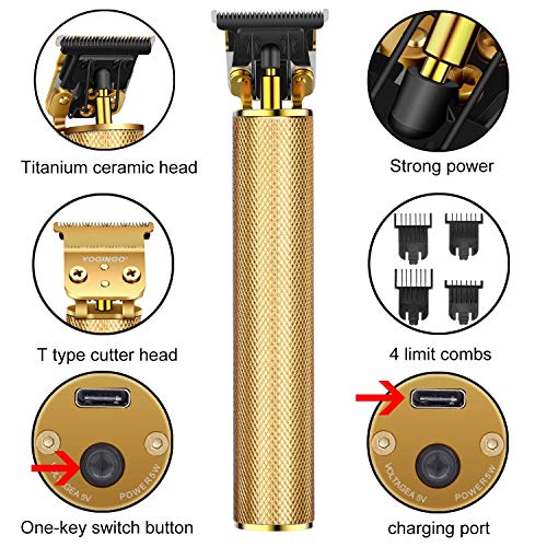 Professional Hair Clippers for Men Electric Haircut Kit Hair Trimmer Grooming Waterproof Rechargeable Close Cutting T Blade Trimmer USB Rechargeable Clippers for Hair Cutting with Guide Combs Gold