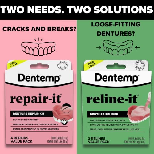 Dentemp Repair-it Denture Repair Kit & Reline-it Denture Reliner - Denture Kit (Multi-Pack) - Refit and Tighten Dentures for Both Upper & Lower Denture - Repair Broken Dentures & Loose Teeth