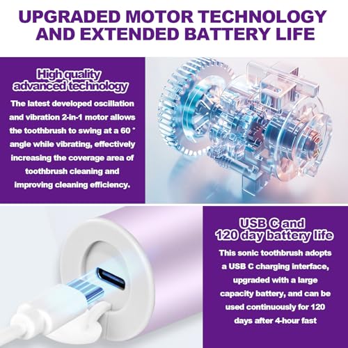 Metal Electric Toothbrush with UV Mode，Vibration and Oscillation Electric Toothbrush for Adults and Teen，6 Brush Heads & Travel Case & Dust Cover, 5 Modes & Timer, One Charge Last 120 Day（Pink）