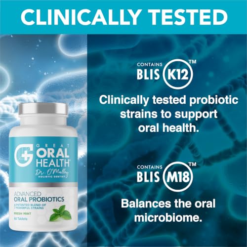 Oral Probiotics for Mouth Bad Breath Treatment for Adults; Dentist Formulated Dental Probiotics for Teeth and Gums Health & Chronic Halitosis with BLIS K12 M18, 60 Chewable Oral Health Tablets Mint 60 Count (Pack of 1)
