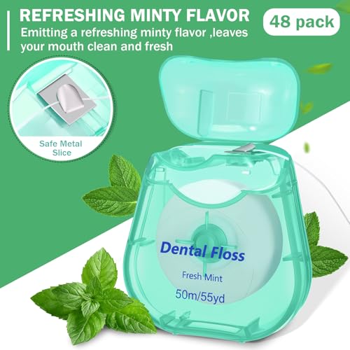 Mimorou 48 Pack Mini Dental Floss Bulk Mint Green Travel Dental Floss
