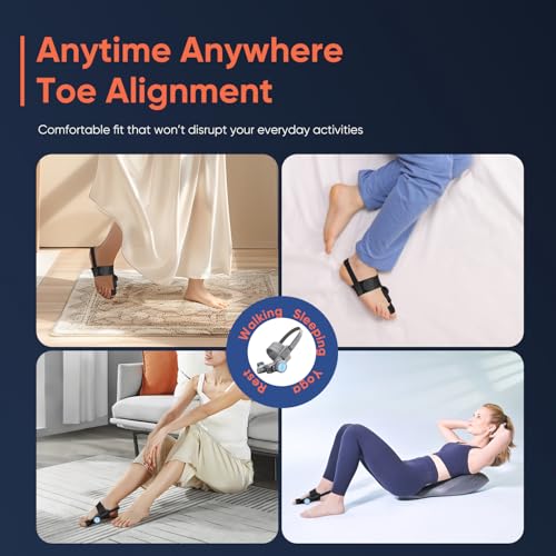 Bunion Corrector for Women & Men, Adjustable Knob Dual-Action Bunion Splint with Silicone Pad - Orthopedic Toe Straightener & Separator for Hallux Valgus Relief, Fits Left/Right Feet (Black) Black