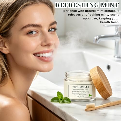 Tooth Powder, Remineralizing Tooth Powder with Mint, Tooth Powders with Hydroxyapatite for Remineralizing Teeth, Fluoride-Free Gentle Clean and Daily Oral Care 1.76 Oz (2Pcs) 1 Ounce (Pack of 2)