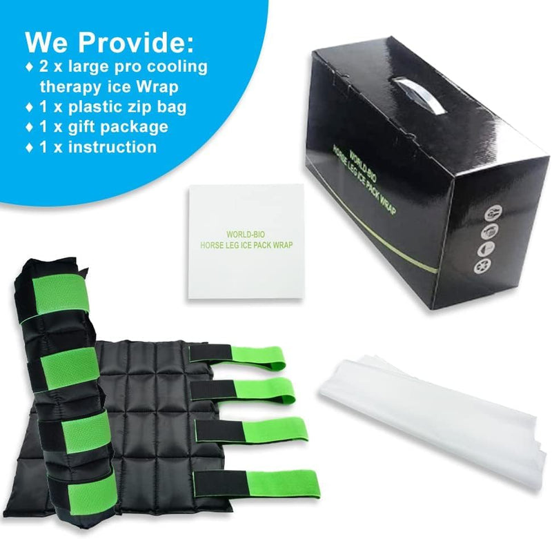 Horse Ice Boots – Cooling Gel Leg Wraps for Hock, Knee, Ankle & Hoof Pain Relief – Reusable Hot & Cold Therapy Wraps with 2 Freeze Gel Packs – Anatomical Fit, Adjustable Wrap for Equine Recovery Green