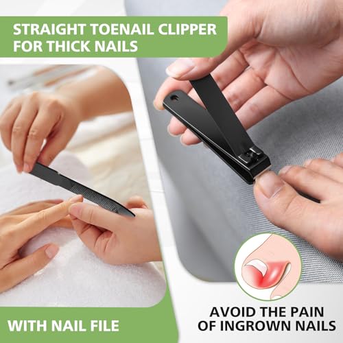 BALUCA Toenail Clippers for Thick Nails for Seniors, Straight Fingernail Clippers and Angled Head Large Toe Nail Clippers with Wide Opening Nail Cutter for Men & Women, Black