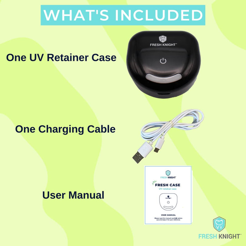 FRESH KNIGHT UV Retainer Case | UVC Retainer Cleaner, Disinfects Cleans and Removes Odors, Mouth Guard Case, compatible for Invisalign Container (Black-UV) Black UV 1 Box