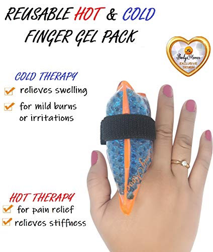 BodyMoves Finger Hot and Cold Ice Pack Plus Adult Finger Brace Splint Sleeve Thumb Support Protector Cushion Pressure Safe Elastic Breathable Stabilizers (Aqua Blue)