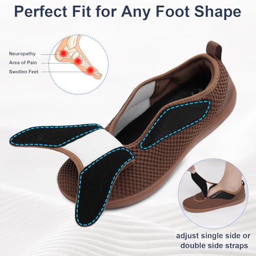 Mens Walking Shoes Wide Diabetic Shoes Adjustable Swollen Feet Neuropathy Orthopedic Shoes Breathable Barefoot Zero Drop Sneakers 12 Wide Brown