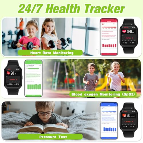 Smart Watch for Kids 1.85" with Fitness Tracker, IP68 Waterproof Black Classic