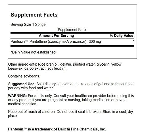 Swanson Pantesin Pantethine 300 mg for Heart Health, 60 Softgels | Helps Maintain Heart-Healthy Lipid Levels, High-Bioavailability Metabolite of Vitamin B-5, Patented Pantesin 60 Count (Pack of 1)