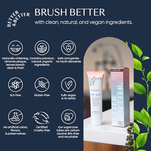 Better & Better Kids Toothpaste | Natural Hydroxyapatite Toothpaste Infused w/Calcium & Vitamins D, E, B12 | Fluoride & SLS Free for Sensitive Brushers | Watermelon Flavor | 3.4oz, 3 Pack