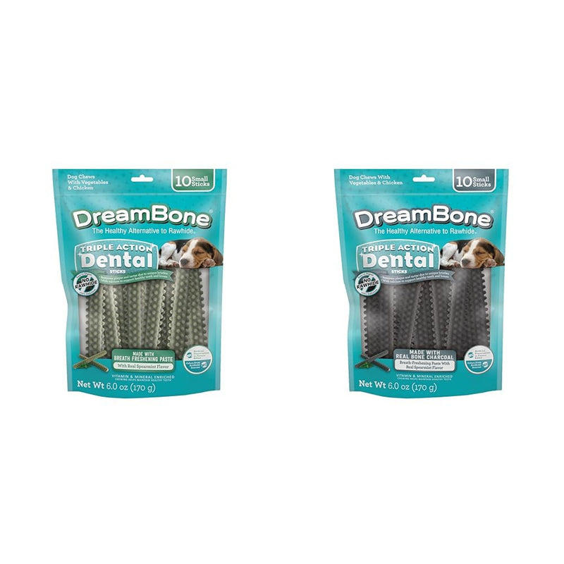Bundle of Dreambone Triple Action Dental Sticks Kelp, 10 Count + DreamBone Triple Action Dental Sticks Charcoal, 10 Count, Rawhide-Free Chews for Small and Medium Sized Dogs Freshens Breath