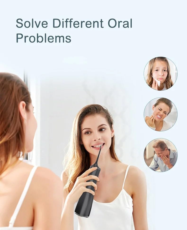 Water Dental Flosser Teeth Pick Portable Cordless Oral Irrigator 300ml Water Tank Rechargeable Travel Teeth Cleaner IPX7 Waterproof Electric Water Flosser BV609 (Black) Black