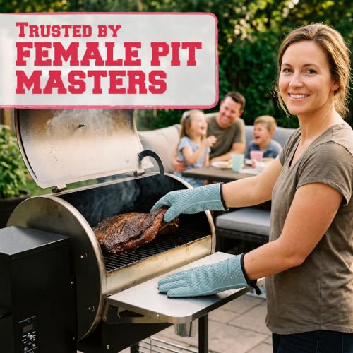 KITCHEN PERFECTION Smoker BBQ Grill Gloves -High Heat Resistant Oven Mitts Aqua One Size Fits Most