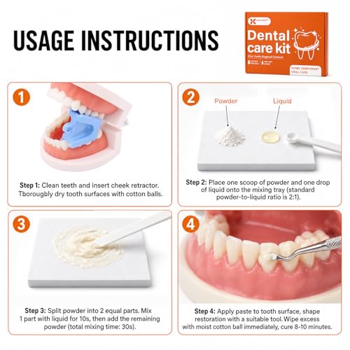 Zinc Oxide Eugenol Cement Dental Care Kit, Instant Tooth Repair Kit, Home Oral Temporary Dental Tooth Fillings, Self-Curing, Strong Bond Dental Cement Kit