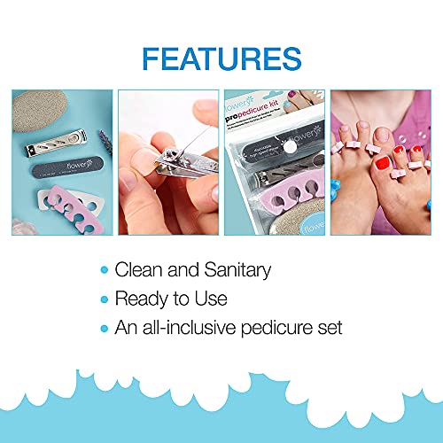 Flowery Pro Pedicure Kit, Complete Pedicure Tools to Trim, Shape, Smooth and Shine Fingernails and Toenails