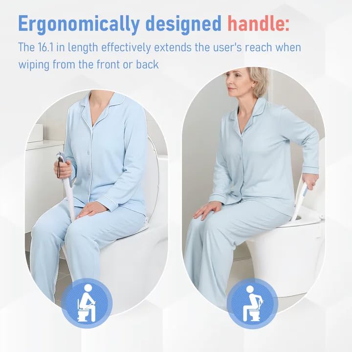 Toilet Aids for Wiping Bottom for Elderly & Limited Mobility – 16.5" Ergonomic Bottom Buddy Wiping Aid with Secure Clamp, Butt Wiper Tool for Women & Men, Waterproof Easy-Clean