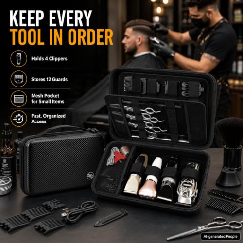 Boobowl Hard Travel Case for Hair Clippers, Barber Tool Organizer - Black