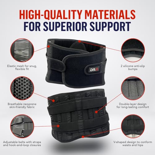 Dr. Arthritis Back Brace for Lower Back Pain Relief with 3D Lumbar Pad, Soft Breathable Mesh Fabric, and 6X Back Support Belt with Alternative Strips for Herniated Disc, Sciatica – X-Large Black