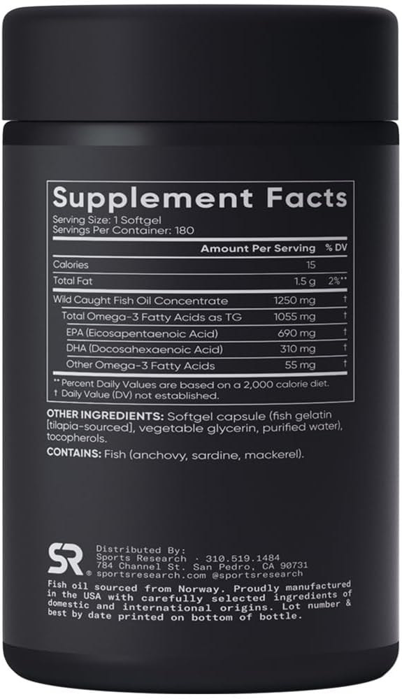 Sports Research, Omega-3 Fish Oil, 3x Concentrate, 180 Softgels - BeesActive Australia
