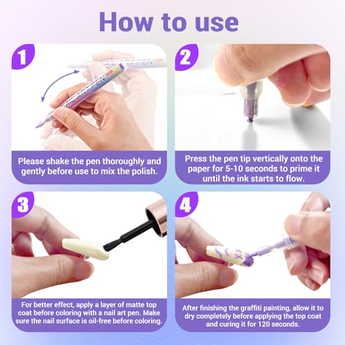 12 Color Nail Art Pens, 3D 0.7 MM Nail Polish Pens Set Drawing Painting Point Liner Acrylic Painted Pen Kit, Waterproof and Quick-drying Nail for DIY Nails Art Design Manicure Tools MulticolorG