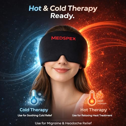 Migraine Relief Cap [One Size] Headache Relief Cap for Cooling Ice Head Wrap, Hot/Cold Therapy Compression Gel Sinus Cover |Head Wrap for Tension, Puffy Eyes |Healthcare Hot & Cold Therapies Black - Head