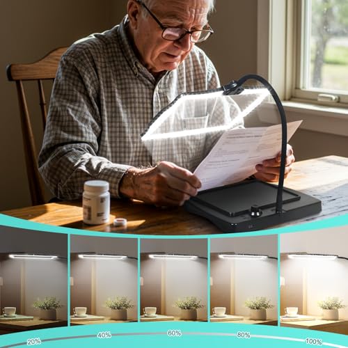 Magnifying Glass with Light and Stand 50 Ultra-Bright LEDs Large Magnifying Lamp with Light Magnifying Glass on Stand Hand-Free with 360° Flexible Gooseneck for Close Work Reading Repair Crafts Black