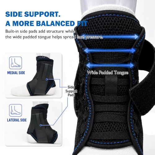 Ankle Brace, Figure 8 Lace Up Stabilizer with Side Support Pads Black X-Large