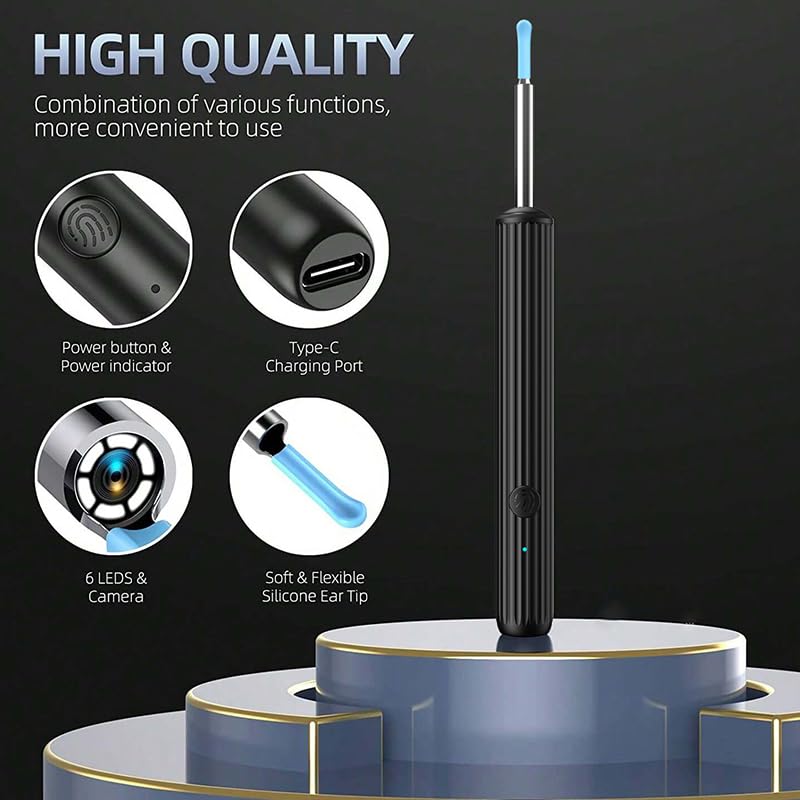 Ear Wax Removal,Earwax Remover Tool with Camera,Ear Cleaner with 6 LED Lights Otoscope for iOS & Android,Earwax Removal Kit with 7 Pcs Ear Pick(Including 5 Ear Spoon) - BeesActive Australia