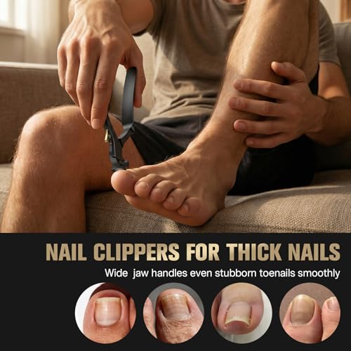 FERYES Toe Nail Clippers for Seniors with Thick Nails Long Handle Toenail Clippers for Senior, Heavy Duty Large Nail Clippers for Thick Toenails, Ergonomic Angled Head Fingernail Clippers