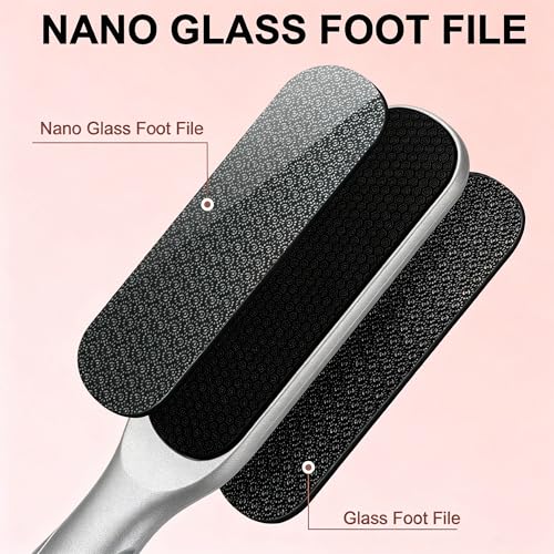 OWIIZI Double Sided Foot Callus Remover Nano Glass Foot File Durable Foot Scrubber Pumice Stone with Handle for Feet Exfoliation Pedicure Tools for Feet Care Exfoliate Dry & Hard Skin (Grey) Grey