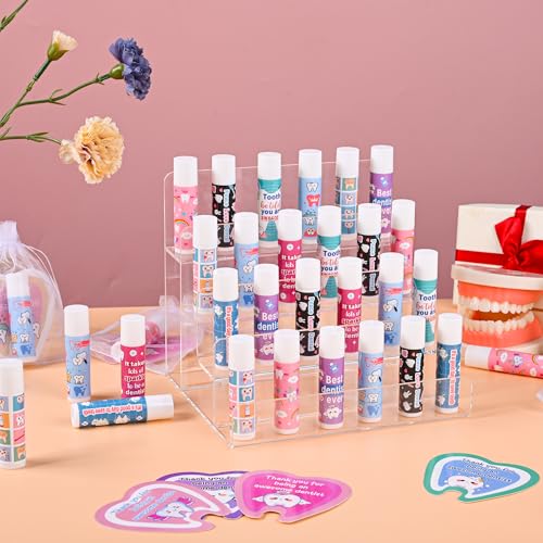 24 Pcs Dentist Gifts Include Lip Balm Thank You Tag Organza Bag Dental Gift for Dental Hygienist Dental Assistant Nurse Suitable Birthday Christmas Thanksgiving Gifts 24