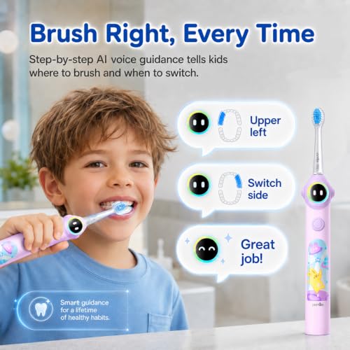 usmile Q30 Kids Smart Toothbrush, Voice-Guided Coaching, Ages 3-8 (Purple) Purple