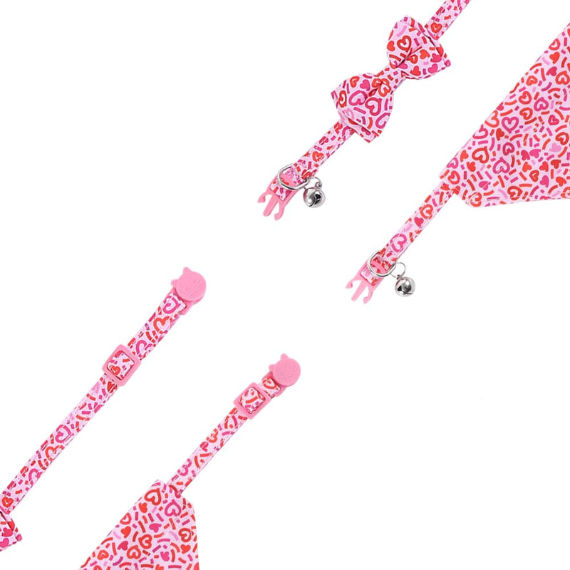 Valentine's Day Cat Collar Breakaway with Bow Tie Bandana and Bell Holiday for Kitty Adjustable Safety Love Heart Valentine-4 - BeesActive Australia