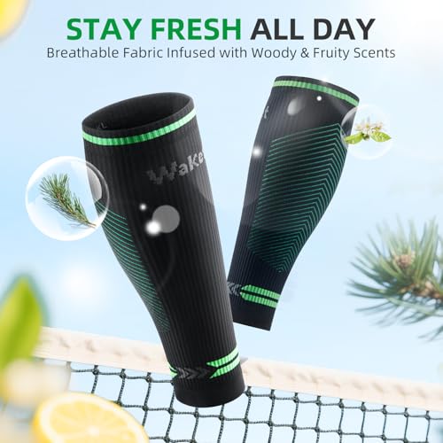 3 Pairs Calf Compression Sleeves for Women & Men 15-20 mmHg, Graduated Compression Socks for Running, Swelling Relief, Shin Splints & Varicose Veins Support, Anti-Slip Leg Sleeves Green L/XL