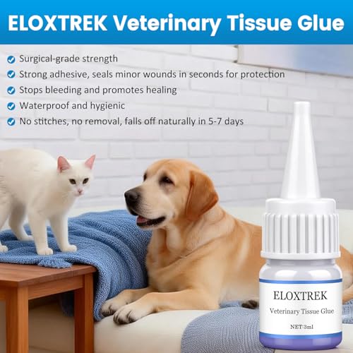 3ml Veterinary Surgical Skin Glue with 15 Precise Applicators, Strong Surgical Adhesive, Blue-Tinted Fast-Acting Tissue Wound Glue, Waterproof Wound Sealant for Multi-Pet Households