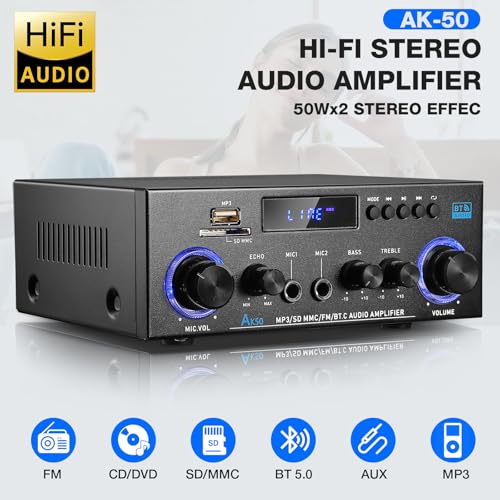 Facmogu AK-50 Bluetooth Stereo Audio Amplifier, RMS 50Wx2 Stereo Receiver