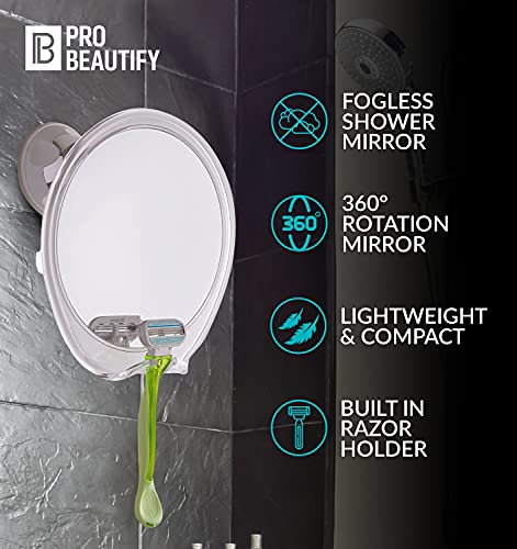 Fogless Shower Mirror for Shaving - Strong Suction, Razor Holder & 360 Degree Rotation Shower Shaving Mirror - Fog Free Mirror for Shower & Shaving Mirror - Men & Women 1x Shower Mirror - Clear