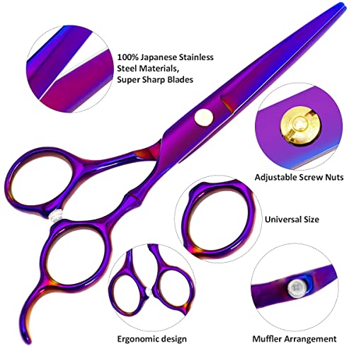 Professional Hair Cutting Scissors Sets Stainless Steel Barber Hairdressing Scissors Multifunctional Salon Thinning Scissors Straight Shears Tools Gifts for Mom Dad Friends (Purple) Purple
