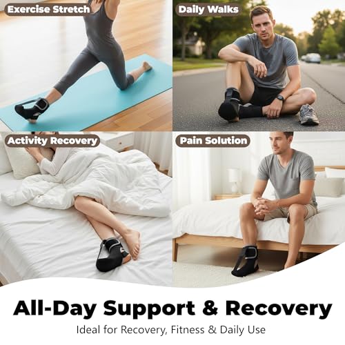 Plantar Fasciitis Night Splint Sock - Adjustable Planter Facetious Relief Brace for Women Men,Soft Plantar Fascia Boot for Sleeping,Support Relief Foot Drop Achilles Tendonitis Relief Day Night Black 1