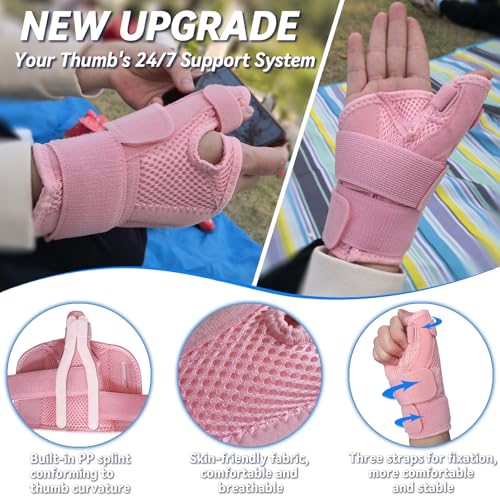 New Updated Thumb Brace for Women and Men, Reversible Trigger Thumb Splint for Day & Night Support, Breathable Thumb Stabilizer for Arthritis, Tendonitis, Sprains Thumb Pain Relief (Pink) Pink
