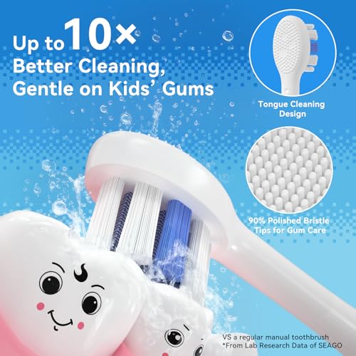 SEAGO Kids Electric Toothbrush, Pressure Sensor, Rechargeable, 8 Heads Red