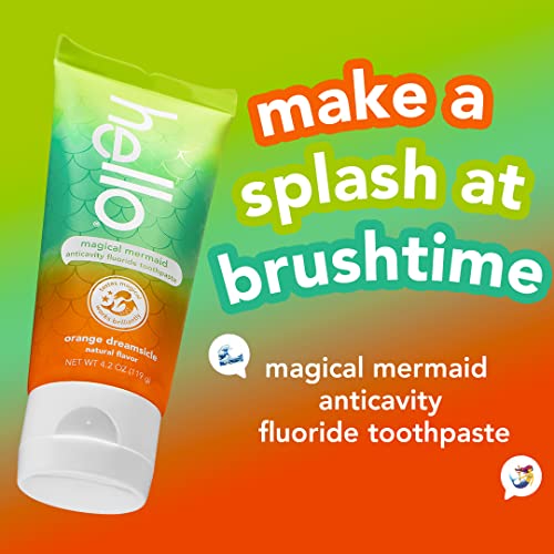 hello Dragon Dazzle Blue Raspberry and Mermaid Orange Dreamsicle Kids Toothpaste with Fluoride, Ages 2+, Pack of 3, 4.2 OZ Tubes (6 Total)