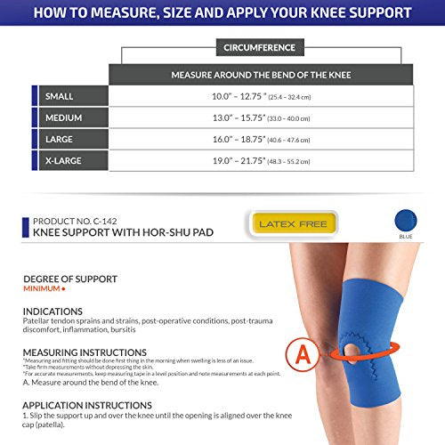 OTC Neoprene Knee Sleeve Support With Hor-Shu Pad, Blue, Small